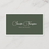 Elegant Professional Dark Green Script QR-code Visitekaartje (Voorkant)