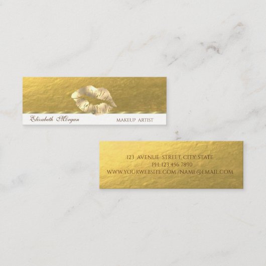 Elegant Professional, Faux Gold Lips Mini Visitekaartje (Voorkant / Achterkant)