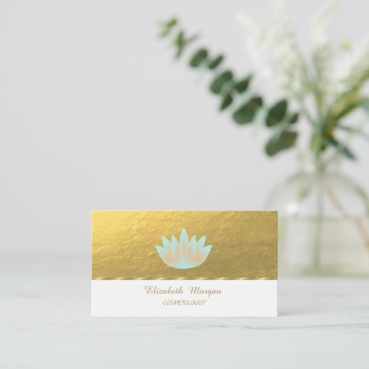 Elegant Professional, Faux Gold, Lotus Visitekaartje (Staand voorkant)