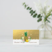 Elegant Professional, Faux Gold, Pineapple Flowers Visitekaartje (Staand voorkant)