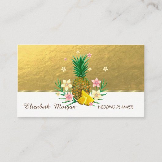 Elegant Professional, Faux Gold, Pineapple Flowers Visitekaartje (Voorkant)