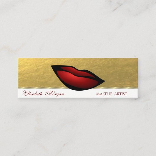 Elegant Professional, Faux Gold Red Lips Mini Visitekaartje (Voorkant)