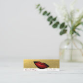 Elegant Professional, Faux Gold Red Lips Mini Visitekaartje (Staand voorkant)