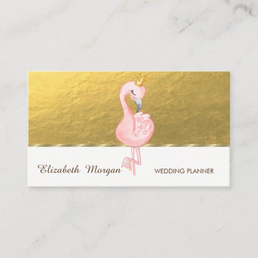 Elegant Professional, Faux Gold, Roze Flamingo Cro Visitekaartje (Voorkant)