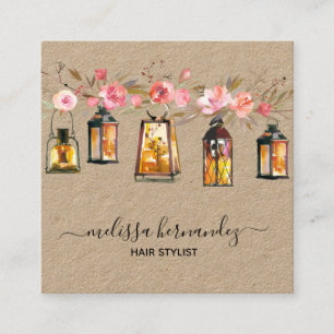 Elegant Professional Floral Hair Stylist Coral Vierkante Visitekaartje