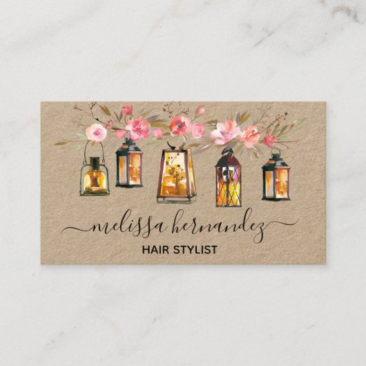 Elegant Professional Floral Hair Stylist Coral Visitekaartje (Voorkant)