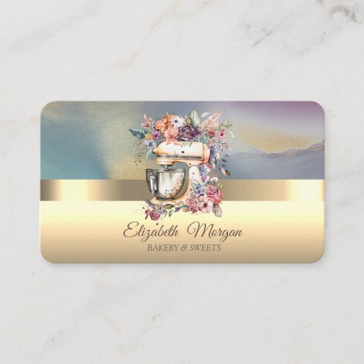 Elegant Professional Floral Mixer Bakery Gold Visitekaartje (Voorkant)