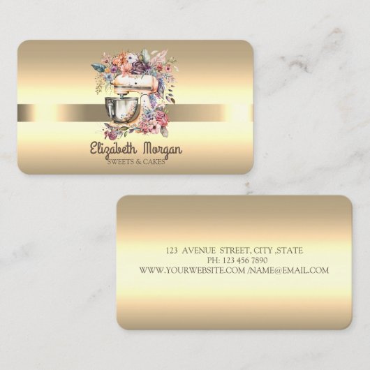 Elegant Professional Floral Mixer Stripe Gold Visitekaartje (Voorkant / Achterkant)