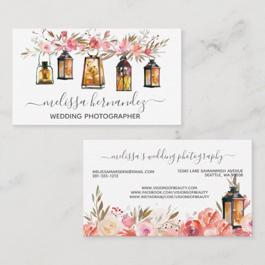 Elegant Professional Floral Weddenschap Fotograaf Visitekaartje (Voorkant / Achterkant)