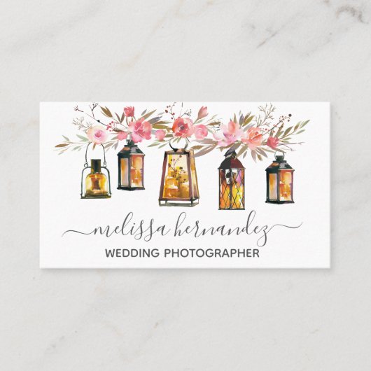 Elegant Professional Floral Weddenschap Fotograaf Visitekaartje (Voorkant)