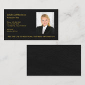 Elegant Professional Foto Faux Black Leather Visitekaartje (Voorkant / Achterkant)