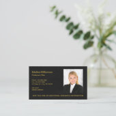Elegant Professional Foto Faux Black Leather Visitekaartje (Staand voorkant)