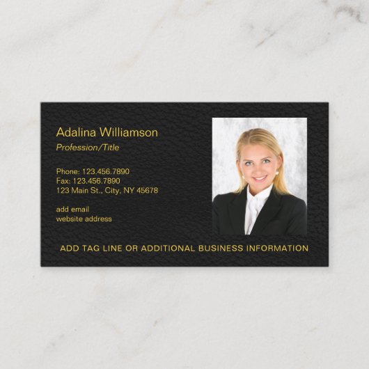 Elegant Professional Foto Faux Black Leather Visitekaartje (Voorkant)