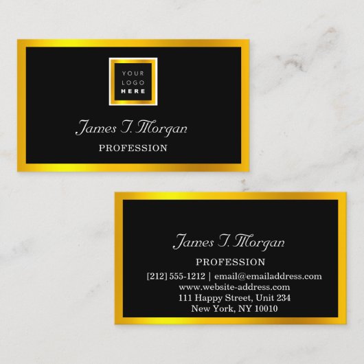 Elegant Professional Framed Logo Black VIP Gold Visitekaartje (Voorkant / Achterkant)