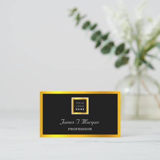 Elegant Professional Framed Logo Black VIP Gold Visitekaartje (Staand voorkant)