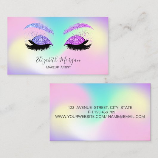 Elegant Professional Glitter Lashes Holographic Visitekaartje (Voorkant / Achterkant)