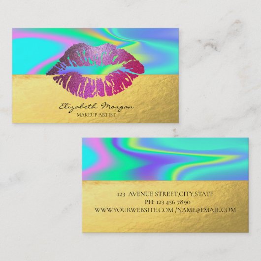 Elegant Professional Glitter Lips Holographic Visitekaartje (Voorkant / Achterkant)