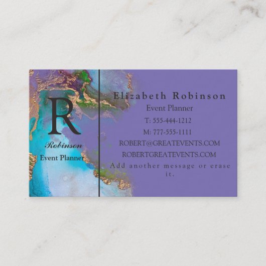 Elegant Professional Gold Blue Paars Periwinkle Visitekaartje (Voorkant)