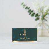 Elegant Professional Gold Glitter Yoga Girl Green Visitekaartje (Staand voorkant)