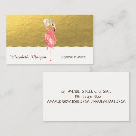 Elegant Professional, Gold, roze Flamingo Flower Visitekaartje (Voorkant / Achterkant)