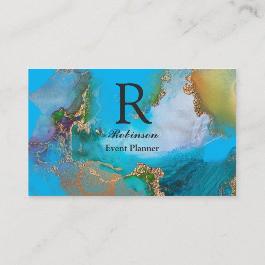 Elegant Professional Gold Sky Blue Marble Business Visitekaartje (Achterkant)