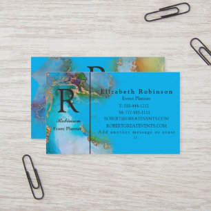 Elegant Professional Gold Sky Blue Marble Business Visitekaartje