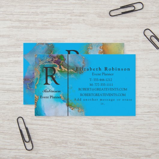 Elegant Professional Gold Sky Blue Marble Business Visitekaartje (Voorkant / Achterkant in situ)