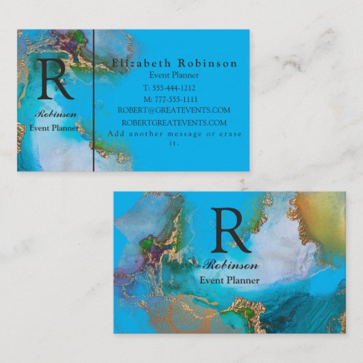 Elegant Professional Gold Sky Blue Marble Business Visitekaartje (Voorkant / Achterkant)