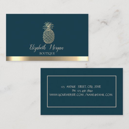 Elegant Professional Gold Stripe ananas Visitekaartje (Voorkant / Achterkant)