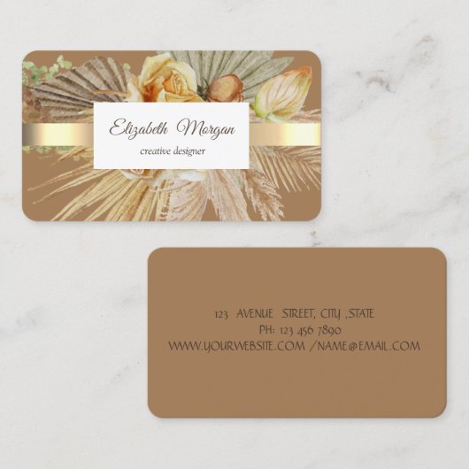 Elegant Professional Gold Stripe Boho Flowers Visitekaartje (Voorkant / Achterkant)