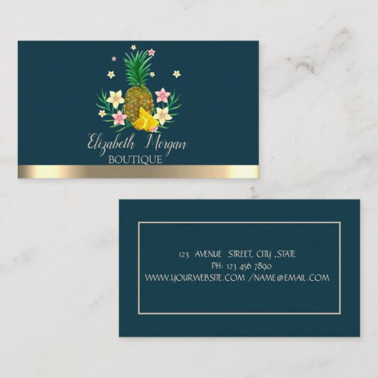 Elegant Professional Gold Stripe Pineappelbloemen Visitekaartje (Voorkant / Achterkant)