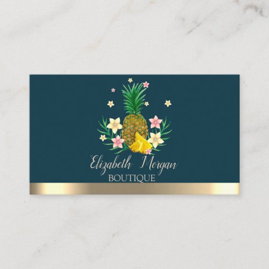 Elegant Professional Gold Stripe Pineappelbloemen Visitekaartje (Voorkant)