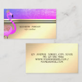 Elegant Professional Gold, Stripes, Roze Flamingo Visitekaartje (Voorkant / Achterkant)