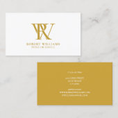 Elegant Professional Gold Yellow Monogram White Visitekaartje (Voorkant / Achterkant)