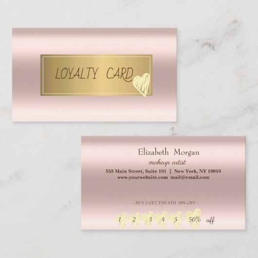 Elegant Professional Lijst, Gold Hearts Roos Gold Klantenkaartje (Voorkant / Achterkant)