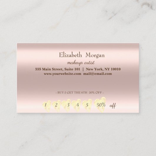 Elegant Professional Lijst, Gold Hearts Roos Gold Klantenkaartje (Achterkant)