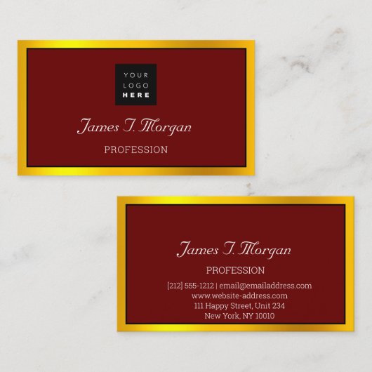 Elegant Professional Lijst Logo Black Burgund Gold Visitekaartje (Voorkant / Achterkant)