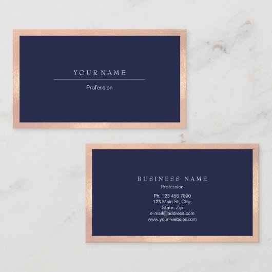 Elegant Professional Lijst Metal Blue Navy Peach Visitekaartje (Voorkant / Achterkant)