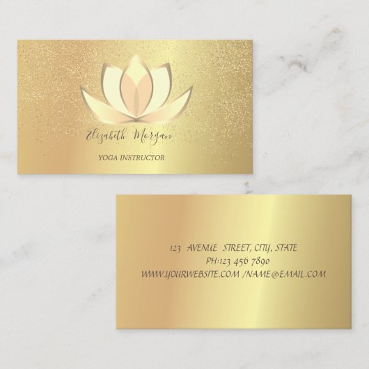 Elegant Professional Lotus Gold Confetti Yoga Visitekaartje (Voorkant / Achterkant)