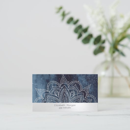 Elegant Professional Mandala Navy Blue Visitekaartje (Staand voorkant)