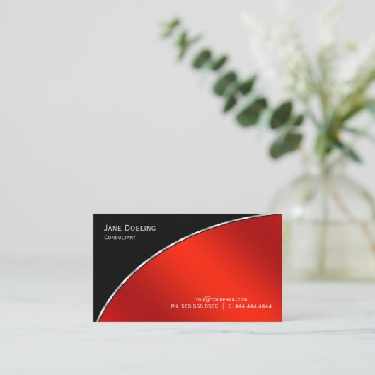 Elegant Professional Modern Black Bright Crimson Visitekaartje (Staand voorkant)