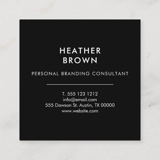 Elegant Professional Modern Logo zwart Vierkante Visitekaartje (Achterkant)