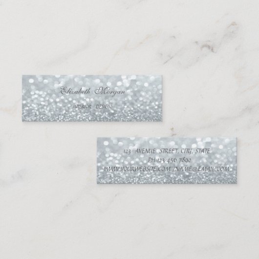 Elegant Professional Modern Silver Glittery Bokeh Mini Visitekaartje (Voorkant / Achterkant)