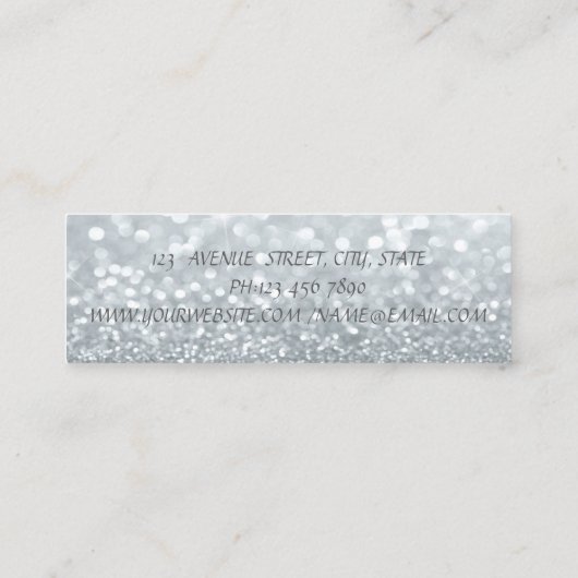 Elegant Professional Modern Silver Glittery Bokeh Mini Visitekaartje (Achterkant)