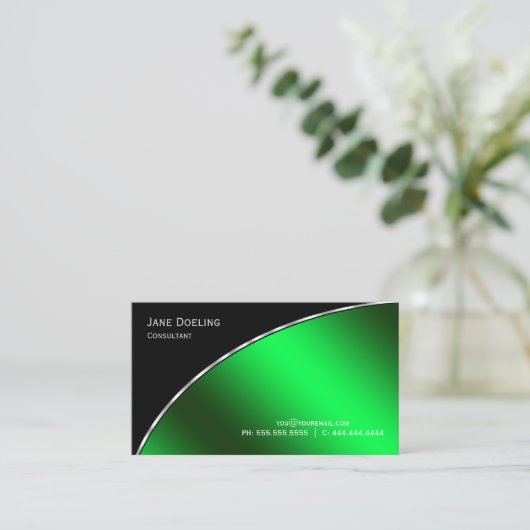 Elegant Professional modern zwart, helder groen Visitekaartje (Staand voorkant)