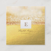 Elegant Professional Monogram Gold Glitter Bokeh Vierkante Visitekaartje (Voorkant)