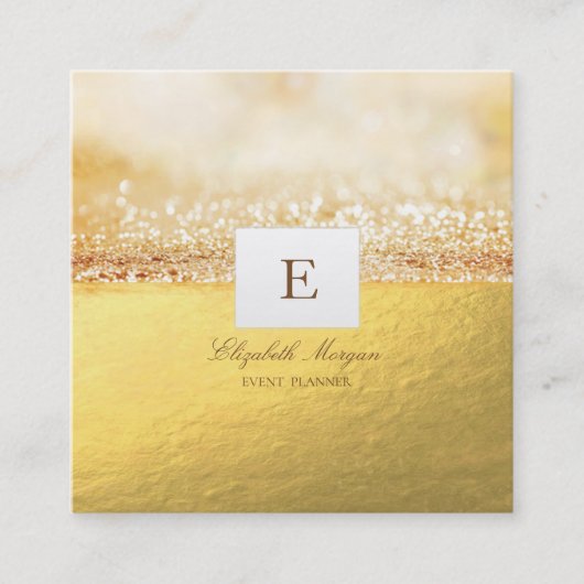Elegant Professional Monogram Gold Glitter Bokeh Vierkante Visitekaartje (Voorkant)