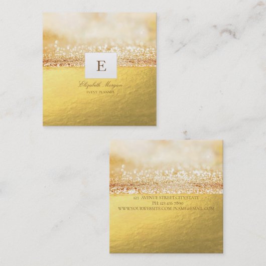 Elegant Professional Monogram Gold Glitter Bokeh Vierkante Visitekaartje (Voorkant / Achterkant)