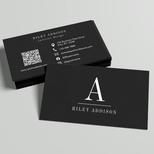 Elegant Professional Monogram Minimalist Black  Visitekaartje