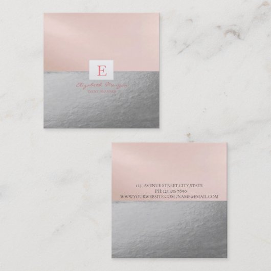 Elegant Professional Monogram Silver Vierkante Visitekaartje (Voorkant / Achterkant)